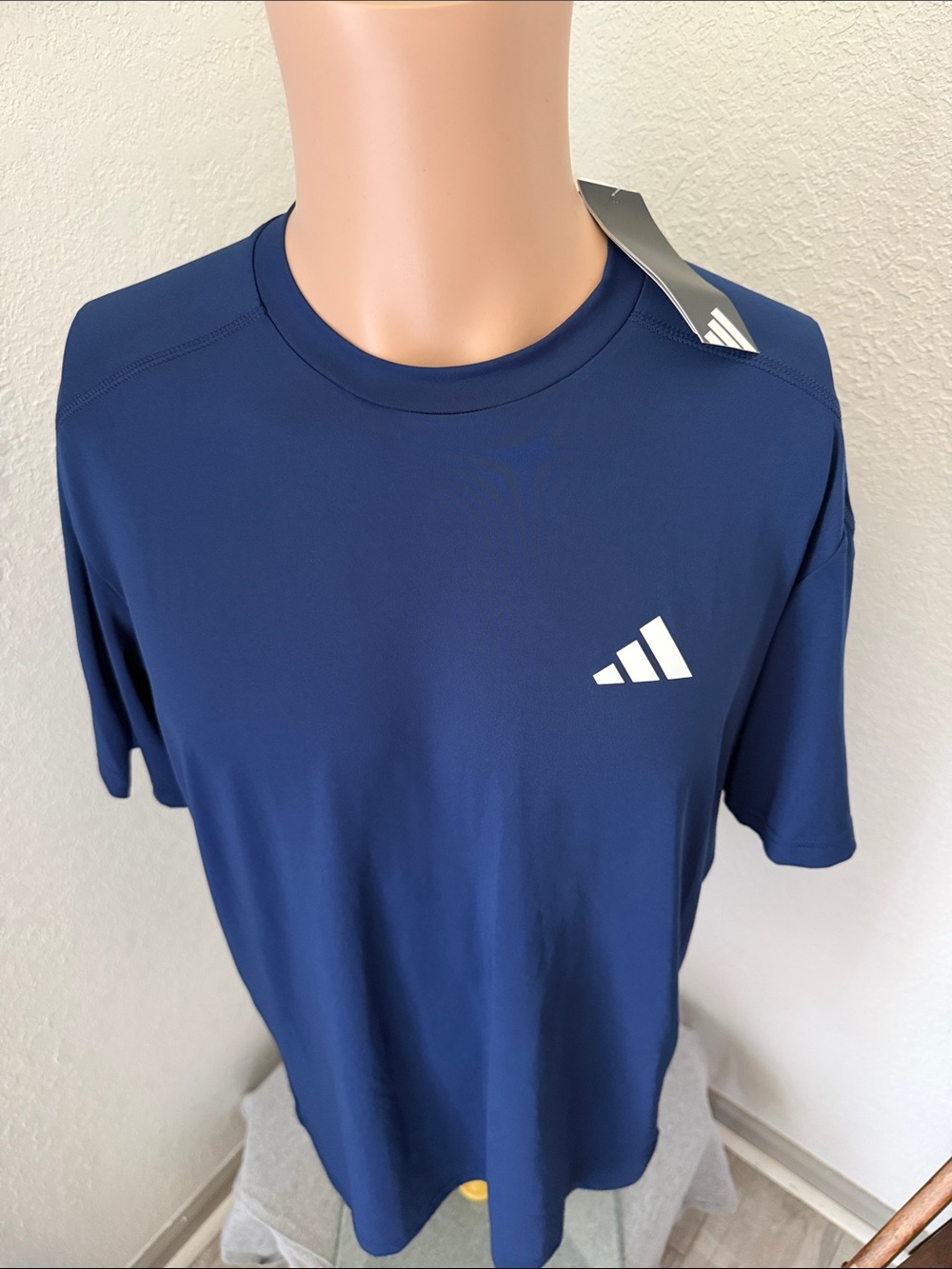 adidas Navy Short-Sleeve Athletic Tee with White Logo